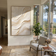 "Dune Gold Foil Ridge Relief" - Modern Heavy Impasto Landscape Artwork | Beige & White Palette Knife Painting | Luxury Vertical Wall Art #Q 324