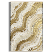 "Drifted Golden Cascade Relief" - Modern Heavy Impasto Abstract Artwork | Beige & White Palette Knife Painting | Luxury Vertical Wall Art #Q 326
