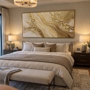 "Cascading Gold Leaf Channel Relief" - Modern Heavy Impasto Botanical Tree Artwork | White & Gold Palette Knife Painting | Luxury Horizontal Wall Art #Q 327