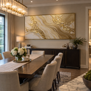 "Cascading Gold Leaf Channel Relief" - Modern Heavy Impasto Botanical Tree Artwork | White & Gold Palette Knife Painting | Luxury Horizontal Wall Art #Q 327