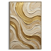 "Cracked Gold Vein Relief" - Modern Heavy Impasto Abstract Artwork | Beige & White Palette Knife Painting | Luxury Vertical Wall Art #Q 328
