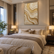 "Cracked Gold Vein Relief" - Modern Heavy Impasto Abstract Artwork | Beige & White Palette Knife Painting | Luxury Vertical Wall Art #Q 328