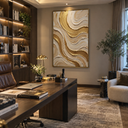 "Cracked Gold Vein Relief" - Modern Heavy Impasto Abstract Artwork | Beige & White Palette Knife Painting | Luxury Vertical Wall Art #Q 328