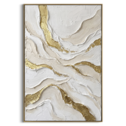 "Sandstone Gilded Current Relief" - Modern Heavy Impasto Abstract Artwork | White & Beige Palette Knife Painting | Luxury Vertical Wall Art #Q 329