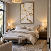 "Sandstone Gilded Current Relief" - Modern Heavy Impasto Abstract Artwork | White & Beige Palette Knife Painting | Luxury Vertical Wall Art #Q 329