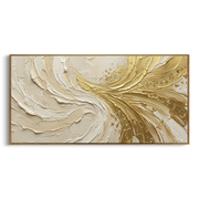 "Valley Champagne River Relief" - Modern Heavy Impasto Landscape Artwork | White & Beige Palette Knife Painting | Luxury Horizontal Wall Art #Q 330