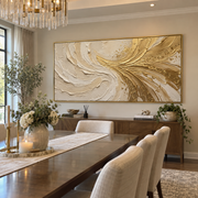 "Valley Champagne River Relief" - Modern Heavy Impasto Landscape Artwork | White & Beige Palette Knife Painting | Luxury Horizontal Wall Art #Q 330
