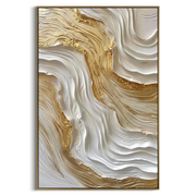 "Quiet Golden Fault Relief" - Modern Heavy Impasto Abstract Artwork | White & Beige Palette Knife Painting | Luxury Vertical Wall Art #Q 331