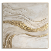 "Stratified Metallic Ribbon Relief" - Modern Heavy Impasto Topographic Abstract | Beige & Grey Palette Knife Painting | Luxury Square Wall Art #Q 332