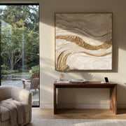 "Stratified Metallic Ribbon Relief" - Modern Heavy Impasto Topographic Abstract | Beige & Grey Palette Knife Painting | Luxury Square Wall Art #Q 332