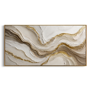 "Eroded Gold Creek Relief" - Modern Heavy Impasto Abstract Artwork | White & Beige Palette Knife Painting | Luxury Horizontal Wall Art #Q 333