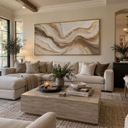"Eroded Gold Creek Relief" - Modern Heavy Impasto Abstract Artwork | White & Beige Palette Knife Painting | Luxury Horizontal Wall Art #Q 333