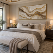 "Eroded Gold Creek Relief" - Modern Heavy Impasto Abstract Artwork | White & Beige Palette Knife Painting | Luxury Horizontal Wall Art #Q 333