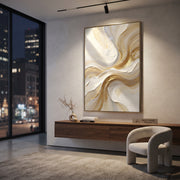 "Luminous Luminous Vein Relief" - Modern Heavy Impasto Abstract Artwork | Beige & White Palette Knife Painting | Luxury Vertical Wall Art #Q 334