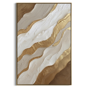"Contour Gilded Wave Relief" - Modern Heavy Impasto Ocean Wave Seascape | White & Beige Palette Knife Painting | Luxury Vertical Wall Art #Q 335