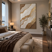 "Contour Gilded Wave Relief" - Modern Heavy Impasto Ocean Wave Seascape | White & Beige Palette Knife Painting | Luxury Vertical Wall Art #Q 335