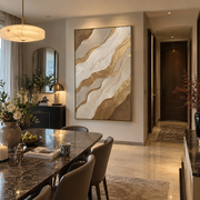 "Contour Gilded Wave Relief" - Modern Heavy Impasto Ocean Wave Seascape | White & Beige Palette Knife Painting | Luxury Vertical Wall Art #Q 335