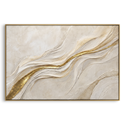 "Layered Gold Foil Ridge Relief" - Modern Heavy Impasto Landscape Artwork | Beige & White Palette Knife Painting | Luxury Horizontal Wall Art #Q 336