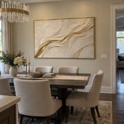 "Layered Gold Foil Ridge Relief" - Modern Heavy Impasto Landscape Artwork | Beige & White Palette Knife Painting | Luxury Horizontal Wall Art #Q 336