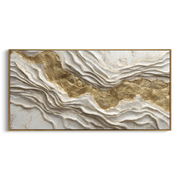 "Curved Bright Mineral Line Relief" - Modern Heavy Impasto Geometric Abstract | White & Beige Palette Knife Painting | Luxury Horizontal Wall Art #Q 337
