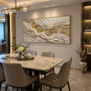"Curved Bright Mineral Line Relief" - Modern Heavy Impasto Geometric Abstract | White & Beige Palette Knife Painting | Luxury Horizontal Wall Art #Q 337