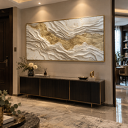 "Curved Bright Mineral Line Relief" - Modern Heavy Impasto Geometric Abstract | White & Beige Palette Knife Painting | Luxury Horizontal Wall Art #Q 337