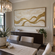 "Tactile Golden Cascade Relief" - Modern Heavy Impasto Abstract Artwork | White & Beige Palette Knife Painting | Luxury Horizontal Wall Art #Q 338
