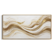 "Ivory Gold Vein Relief" - Modern Heavy Impasto Abstract Artwork | White & Beige Palette Knife Painting | Luxury Horizontal Wall Art #Q 340