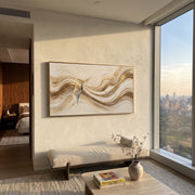 "Ivory Gold Vein Relief" - Modern Heavy Impasto Abstract Artwork | White & Beige Palette Knife Painting | Luxury Horizontal Wall Art #Q 340