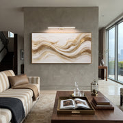 "Ivory Gold Vein Relief" - Modern Heavy Impasto Abstract Artwork | White & Beige Palette Knife Painting | Luxury Horizontal Wall Art #Q 340
