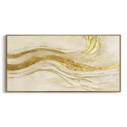 "Shell Gilded Current Relief" - Modern Heavy Impasto Abstract Artwork | White & Gold Palette Knife Painting | Luxury Horizontal Wall Art #Q 341