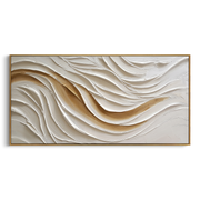 "Luminous Folded Champagne River Relief" - Modern Heavy Impasto Landscape Artwork | White & Beige Palette Knife Painting | Luxury Horizontal Wall Art #Q 342