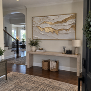 "Rippling Golden Fault Relief" - Modern Heavy Impasto Abstract Artwork | White & Beige Palette Knife Painting | Luxury Horizontal Wall Art #Q 343