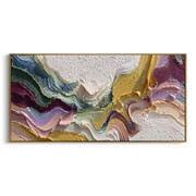 "Fanned Metallic Ribbon Relief" - Modern Heavy Impasto Abstract Artwork | White & Beige Palette Knife Painting | Luxury Horizontal Wall Art #Q 344