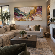 "Fanned Metallic Ribbon Relief" - Modern Heavy Impasto Abstract Artwork | White & Beige Palette Knife Painting | Luxury Horizontal Wall Art #Q 344