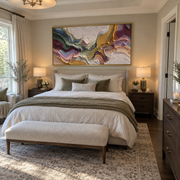 "Fanned Metallic Ribbon Relief" - Modern Heavy Impasto Abstract Artwork | White & Beige Palette Knife Painting | Luxury Horizontal Wall Art #Q 344