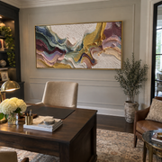 "Fanned Metallic Ribbon Relief" - Modern Heavy Impasto Abstract Artwork | White & Beige Palette Knife Painting | Luxury Horizontal Wall Art #Q 344