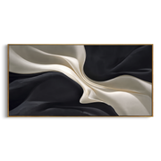 "Terraced Gold Creek Relief" - Modern Heavy Impasto Abstract Artwork | White & Beige Palette Knife Painting | Luxury Horizontal Wall Art #Q 345