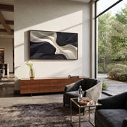 "Terraced Gold Creek Relief" - Modern Heavy Impasto Abstract Artwork | White & Beige Palette Knife Painting | Luxury Horizontal Wall Art #Q 345