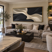 "Terraced Gold Creek Relief" - Modern Heavy Impasto Abstract Artwork | White & Beige Palette Knife Painting | Luxury Horizontal Wall Art #Q 345