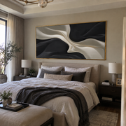 "Terraced Gold Creek Relief" - Modern Heavy Impasto Abstract Artwork | White & Beige Palette Knife Painting | Luxury Horizontal Wall Art #Q 345