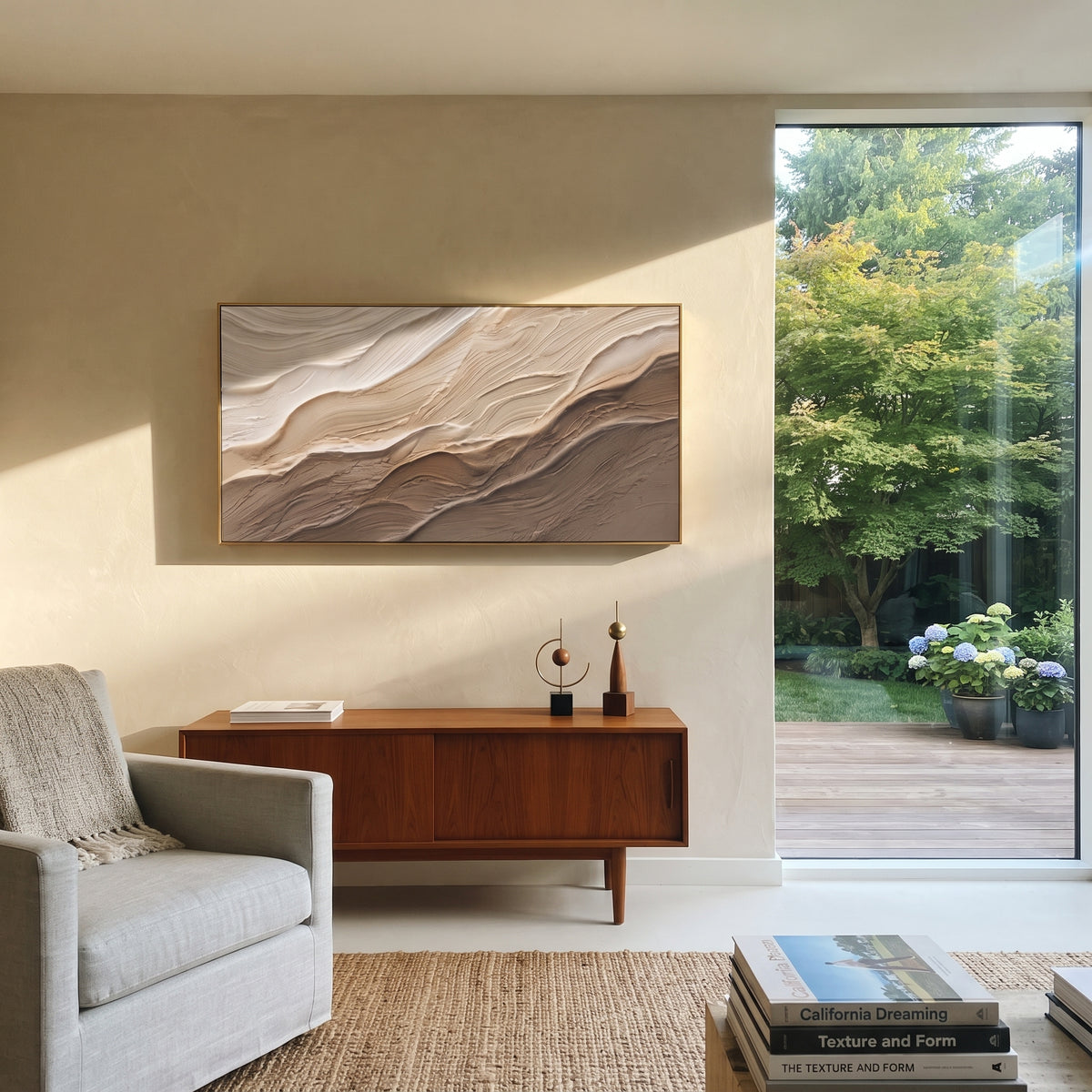 "Gilded Luminous Vein Relief" - Modern Heavy Impasto Abstract Artwork | White & Beige Palette Knife Painting | Luxury Horizontal Wall Art #Q 346