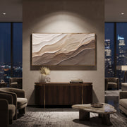 "Gilded Luminous Vein Relief" - Modern Heavy Impasto Abstract Artwork | White & Beige Palette Knife Painting | Luxury Horizontal Wall Art #Q 346