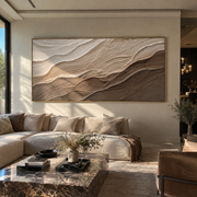 "Gilded Luminous Vein Relief" - Modern Heavy Impasto Abstract Artwork | White & Beige Palette Knife Painting | Luxury Horizontal Wall Art #Q 346