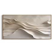 "Raised Gold Foil Ridge Relief" - Modern Heavy Impasto Landscape Artwork | White & Beige Palette Knife Painting | Luxury Horizontal Wall Art #Q 348