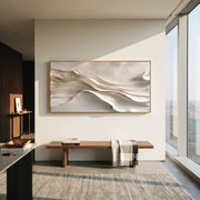 "Raised Gold Foil Ridge Relief" - Modern Heavy Impasto Landscape Artwork | White & Beige Palette Knife Painting | Luxury Horizontal Wall Art #Q 348