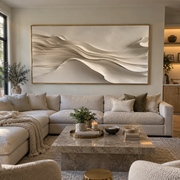 "Raised Gold Foil Ridge Relief" - Modern Heavy Impasto Landscape Artwork | White & Beige Palette Knife Painting | Luxury Horizontal Wall Art #Q 348