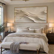 "Raised Gold Foil Ridge Relief" - Modern Heavy Impasto Landscape Artwork | White & Beige Palette Knife Painting | Luxury Horizontal Wall Art #Q 348