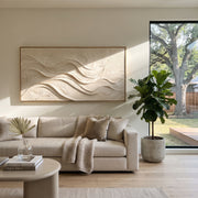 "Winding Bright Mineral Line Relief" - Modern Heavy Impasto Geometric Abstract | White & Beige Palette Knife Painting | Luxury Horizontal Wall Art #Q 349