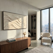 "Winding Bright Mineral Line Relief" - Modern Heavy Impasto Geometric Abstract | White & Beige Palette Knife Painting | Luxury Horizontal Wall Art #Q 349